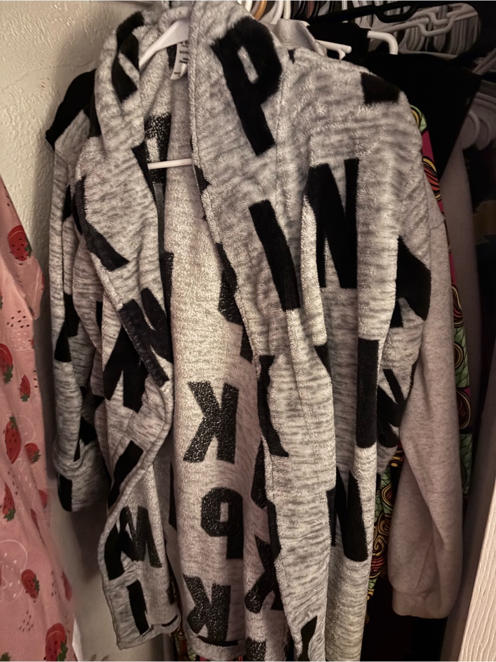 Cozy Gray & Black Lettered Open-Front Women's robe